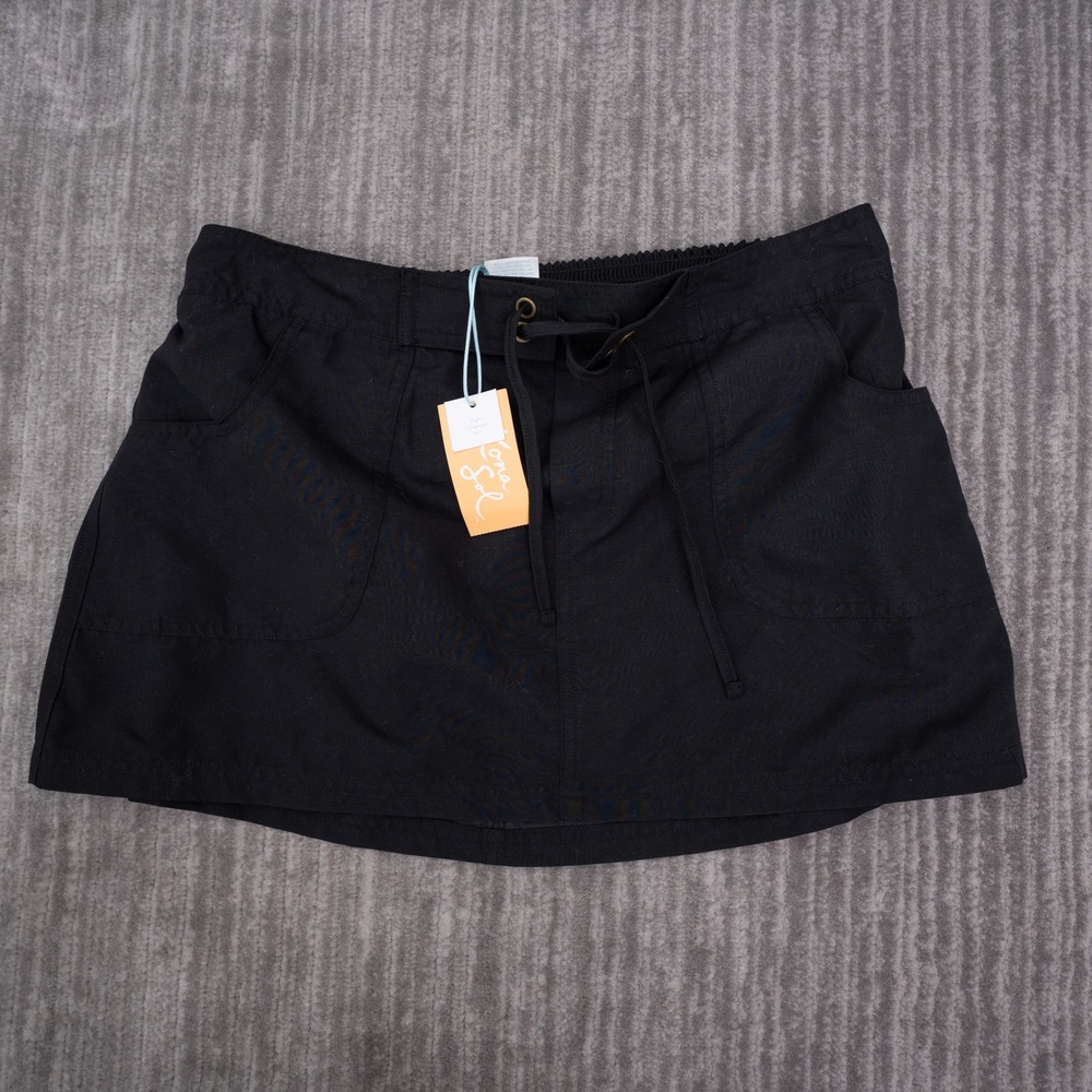 Kona Sol Swim Skirt Women Medium M Black NWT High Coverage Pockets Drawstring